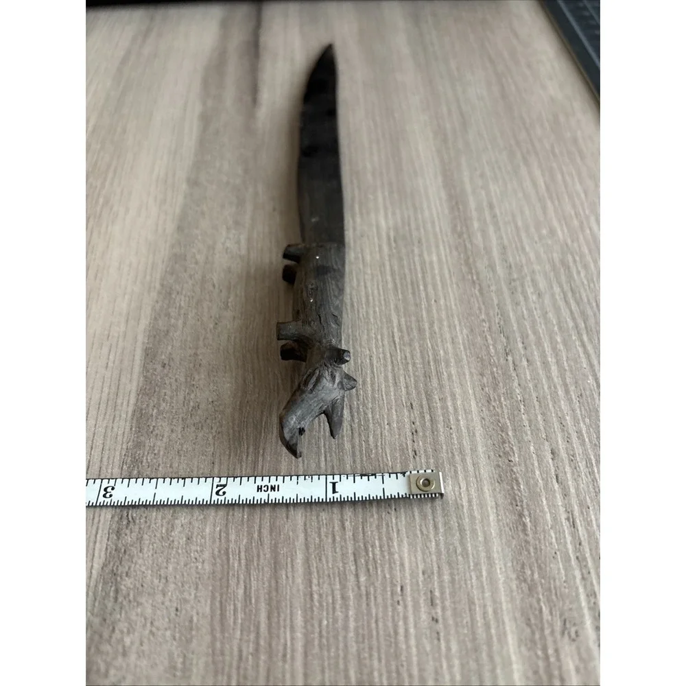 Vintage Hand Carved African Ebony‎ Wood Rhinoceros Figure Letter Opener 8